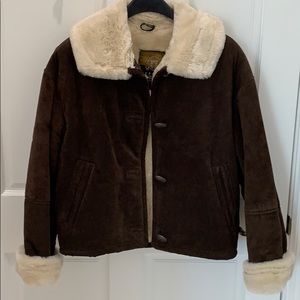 Suede Leather Jacket with faux fur trim